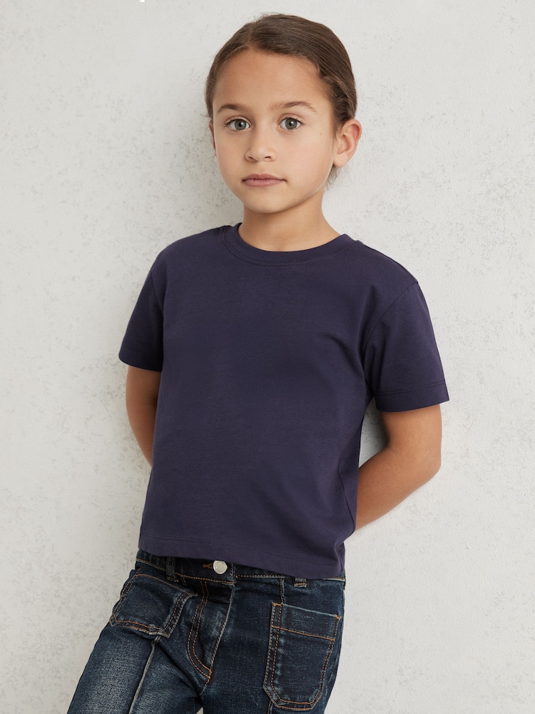 Reiss Navy Belle Cotton Crew Neck T-Shirt - Image 1 of 4 Reiss Navy Belle Cotton Crew Neck T-Shirt - Image 1 of 4