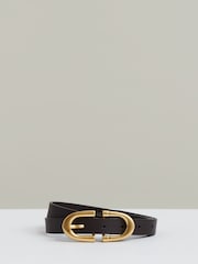 Reiss Chocolate Bailey Leather Horseshoe Buckle Belt - Image 1 of 3