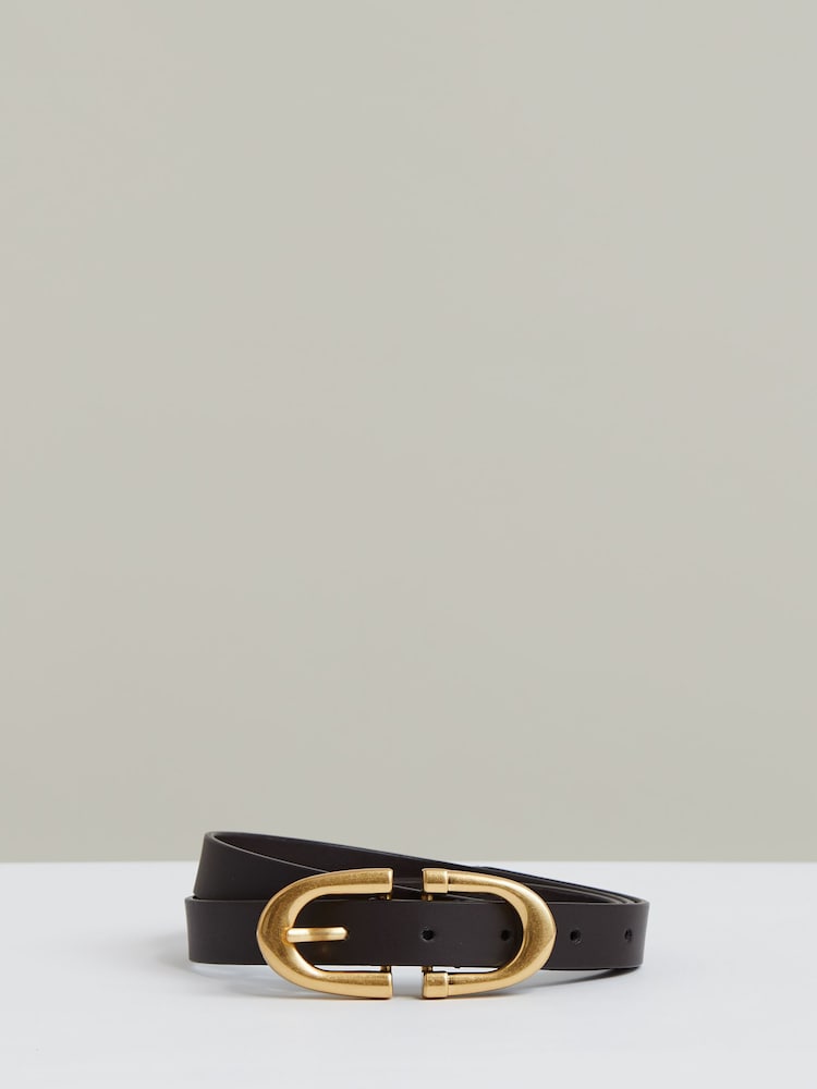 Reiss Chocolate Bailey Leather Horseshoe Buckle Belt - Image 1 of 3 Reiss Chocolate Bailey Leather Horseshoe Buckle Belt - Image 1 of 3