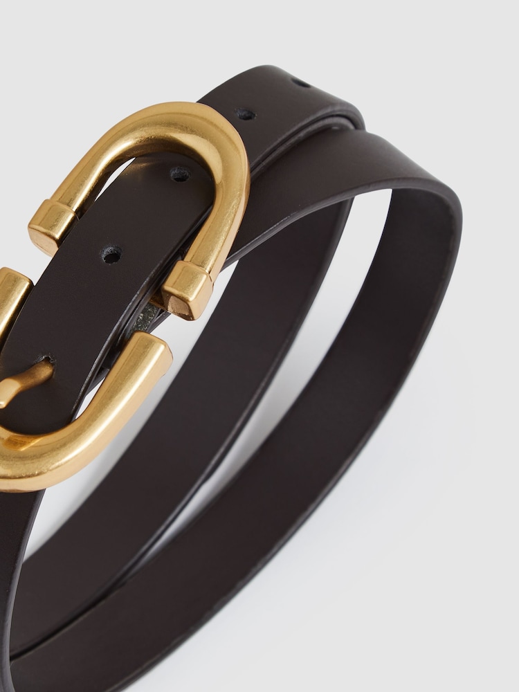 Reiss Chocolate Bailey Leather Horseshoe Buckle Belt - Image 3 of 3 Reiss Chocolate Bailey Leather Horseshoe Buckle Belt - Image 3 of 3