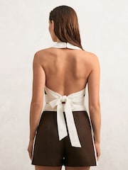 Reiss Chocolate/Cream Rebecca Linen Colourblock Shorts - Image 5 of 6