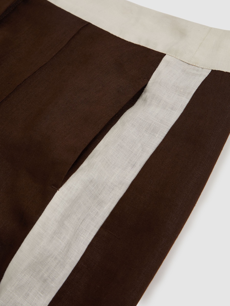 Reiss Chocolate/Cream Rebecca Linen Colourblock Shorts - Image 6 of 6
