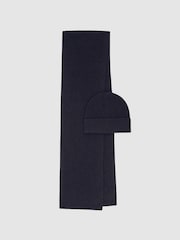 Reiss Navy Chesterfield Gs Merino Wool Scarf and Beanie Gift Set - Image 1 of 7