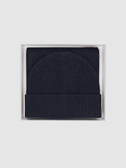Reiss Navy Chesterfield Gs Merino Wool Scarf and Beanie Gift Set - Image 6 of 7