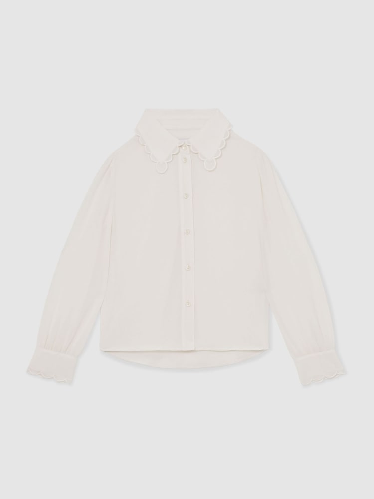 Reiss Ivory Elia Scallop-Edge Button-Through Shirt - Image 1 of 4 Reiss Ivory Elia Scallop-Edge Button-Through Shirt - Image 1 of 4
