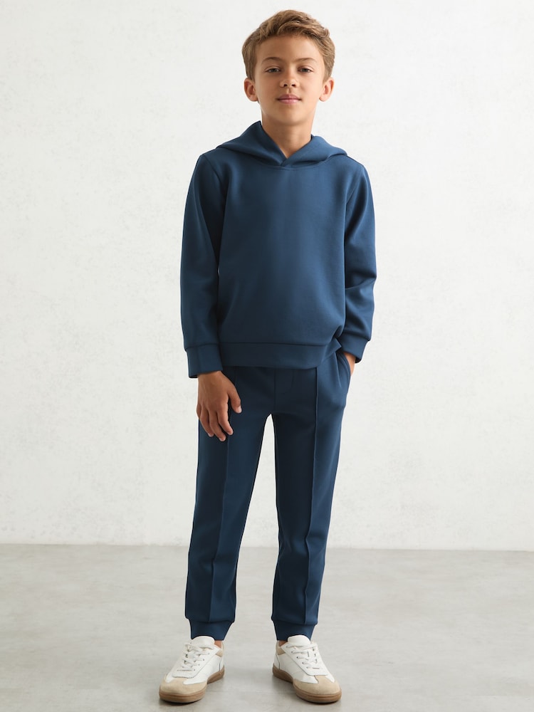 Reiss Ocean Blue Fabien Interlock Jersey Hoodie - Image 2 of 4
