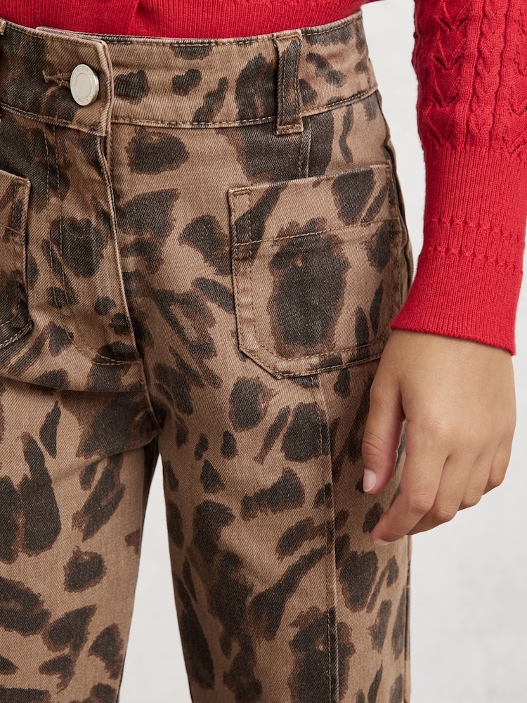 Reiss Brown Wilma Leopard-Print Flared Jeans - Image 1 of 4