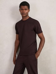 Reiss Cherry Red Bradley Interlock Jersey Crew Neck T-Shirt - Image 1 of 6