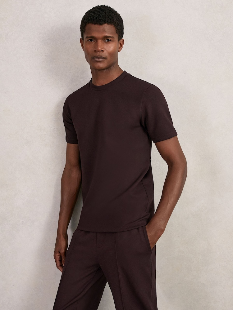 Reiss Cherry Red Bradley Interlock Jersey Crew Neck T-Shirt - Image 1 of 6