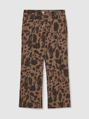 Reiss Brown Wilma Leopard-Print Flared Jeans - Image 1 of 4