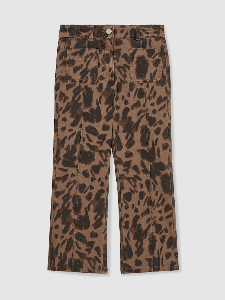 Reiss Brown Wilma Leopard-Print Flared Jeans - Image 1 of 4