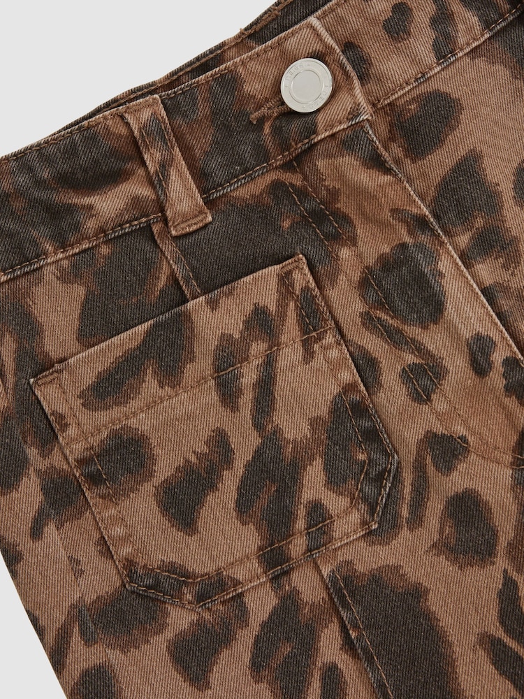 Reiss Brown Wilma 13-14 yrs Leopard-Print Flared Jeans - Image 5 of 5