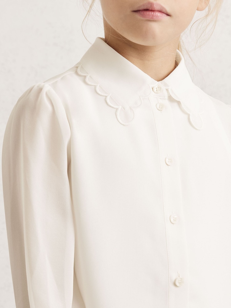 Reiss Ivory Elia Scallop-Edge Button-Through Shirt - Image 1 of 4 Reiss Ivory Elia Scallop-Edge Button-Through Shirt - Image 1 of 4