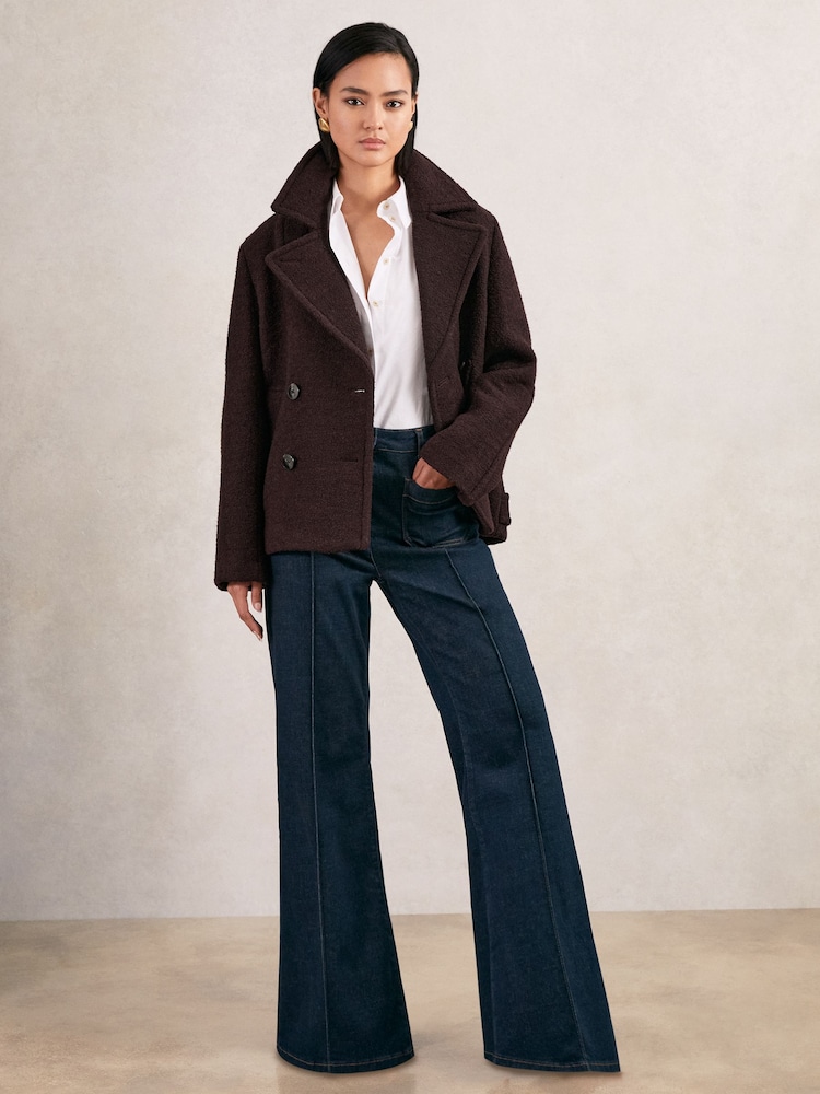 Reiss Burgundy Addie Wool-Blend Double-Breasted Short Coat - Image 1 of 7