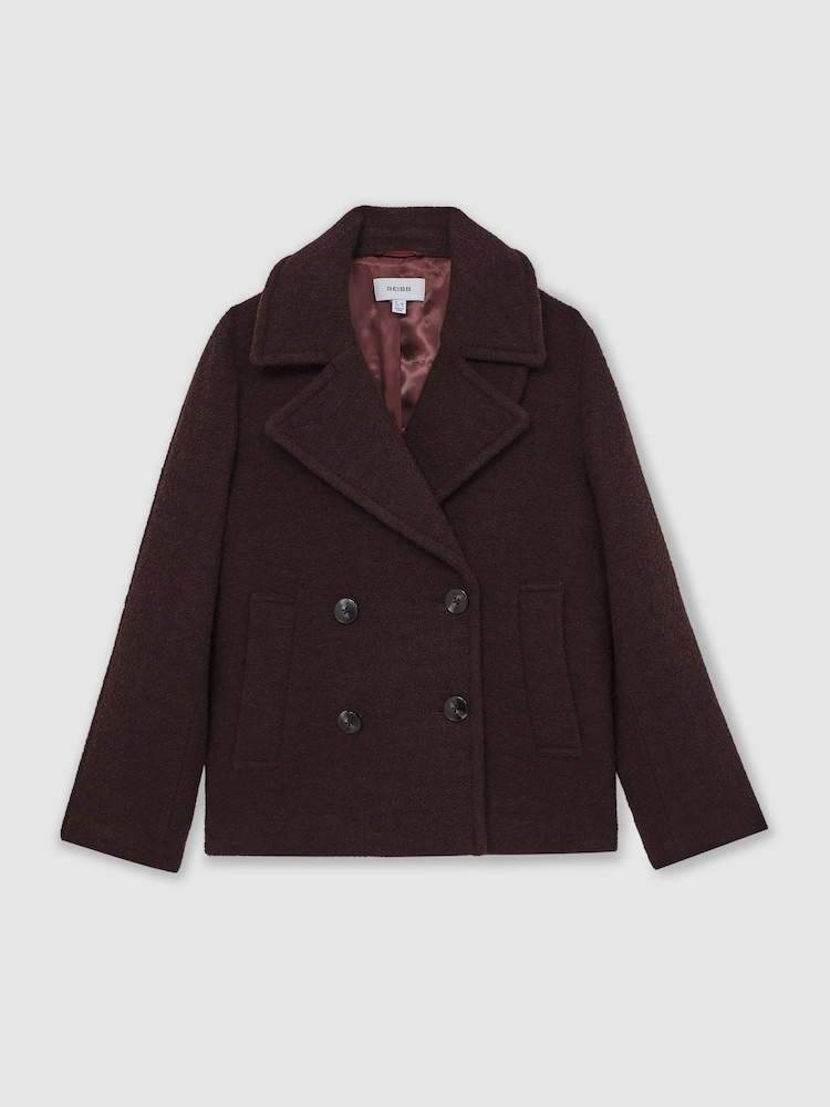Reiss Burgundy Addie Wool-Blend Double-Breasted Short Coat - Image 2 of 7