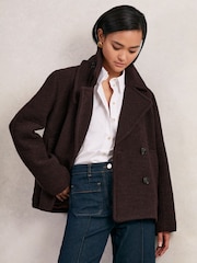 Reiss Burgundy Addie Wool-Blend Double-Breasted Short Coat - Image 3 of 7