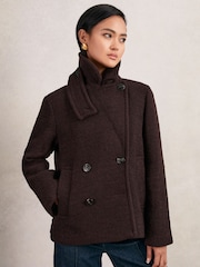 Reiss Burgundy Addie Wool-Blend Double-Breasted Short Coat - Image 4 of 7