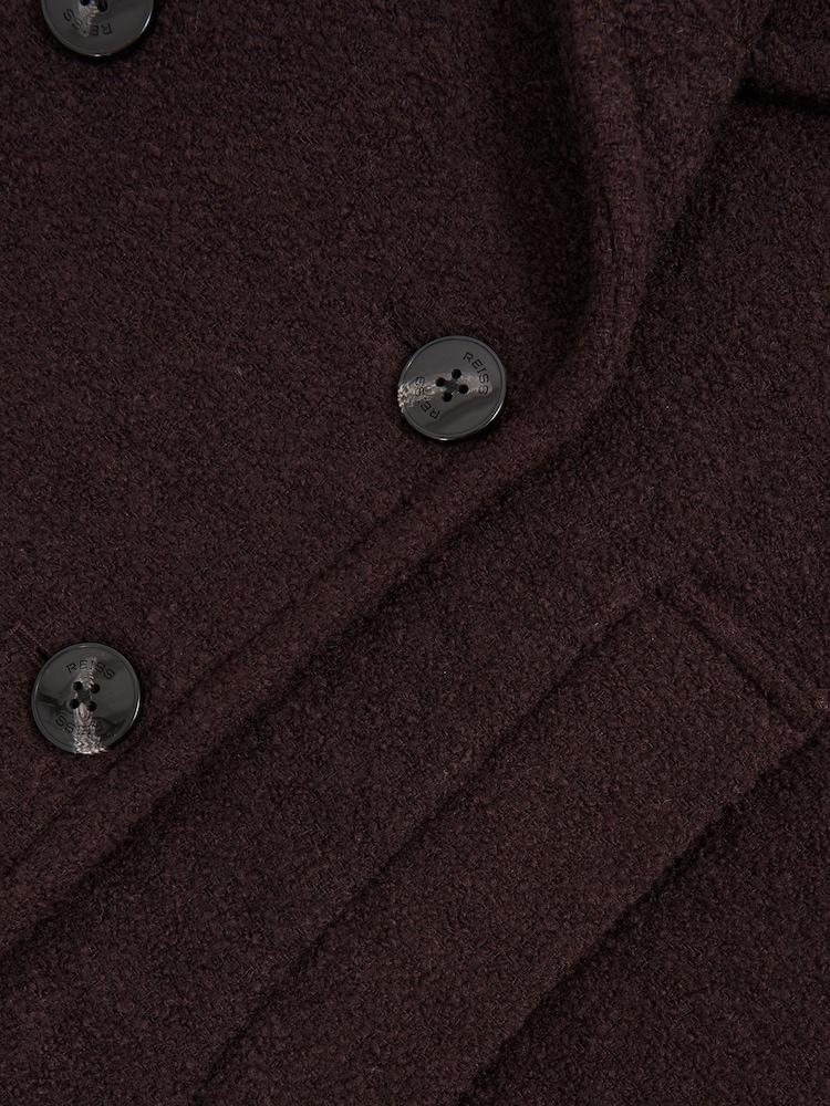 Reiss Burgundy Addie Wool-Blend Double-Breasted Short Coat - Image 7 of 7