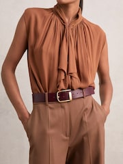 Reiss Burgundy Iyla Leather Half Keeper Belt - Image 2 of 2
