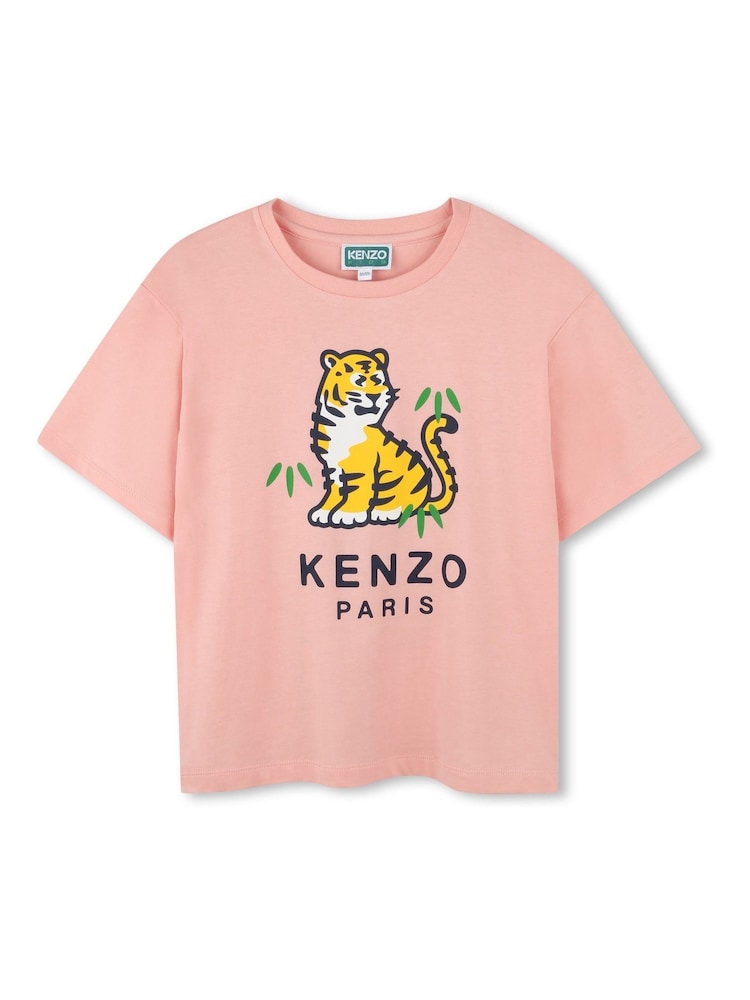 KENZO KIDS Pink Tiger Graphic Logo Short Sleeve T-Shirt - Image 1 of 3
