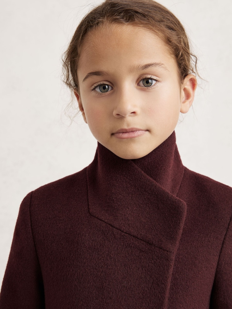 Reiss Burgundy Kia Wool-Blend Funnel-Neck Coat - Image 1 of 4 Reiss Burgundy Kia Wool-Blend Funnel-Neck Coat - Image 1 of 4