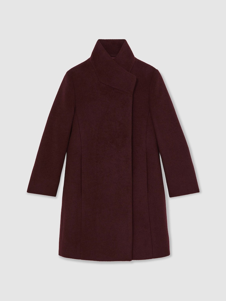 Reiss Burgundy Kia Wool-Blend Funnel-Neck Coat - Image 2 of 4 Reiss Burgundy Kia Wool-Blend Funnel-Neck Coat - Image 2 of 4