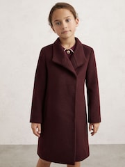 Reiss Burgundy Kia Wool-Blend Funnel-Neck Coat - Image 3 of 4