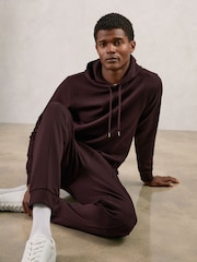 Reiss Cherry Red Fabien Interlock Jersey Drawstring Hoodie - Image 1 of 6