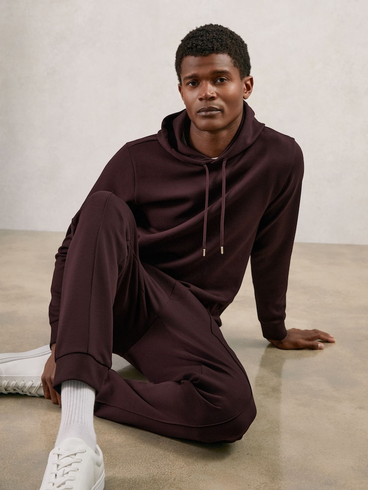 Reiss Cherry Red Fabien Interlock Jersey Drawstring Hoodie - Image 1 of 6