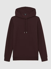 Reiss Cherry Red Fabien Interlock Jersey Drawstring Hoodie - Image 2 of 6