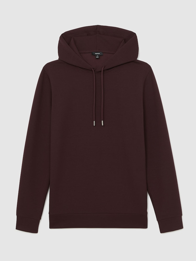 Reiss Cherry Red Fabien Interlock Jersey Drawstring Hoodie - Image 2 of 6