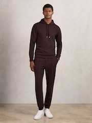 Reiss Cherry Red Fabien Interlock Jersey Drawstring Hoodie - Image 4 of 6