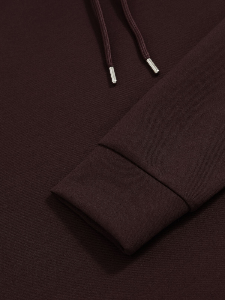 Reiss Cherry Red Fabien Interlock Jersey Drawstring Hoodie - Image 6 of 6