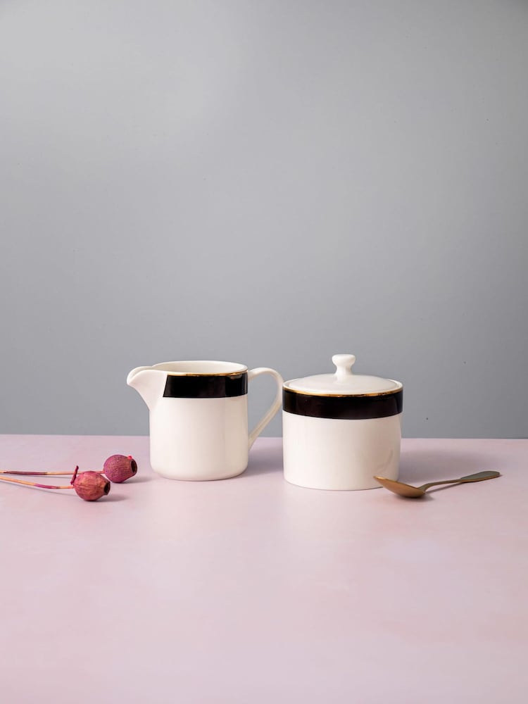 Mikasa Set of 2 White Luxe Deco Ceramic Milk Jugs and Sugar Bowls - Image 2 of 6