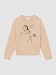 Reiss Oatmeal Lucy Cotton Pony Club Embroidered Jumper - Image 2 of 4