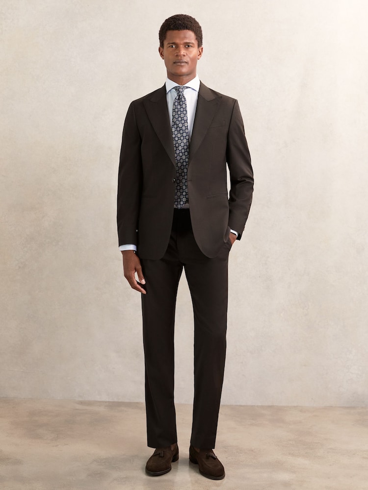 Reiss Chocolate Brown Oscar Regular-Fit Wool-Blend Suit Trousers - Image 1 of 6 Reiss Chocolate Brown Oscar Regular-Fit Wool-Blend Suit Trousers - Image 1 of 6