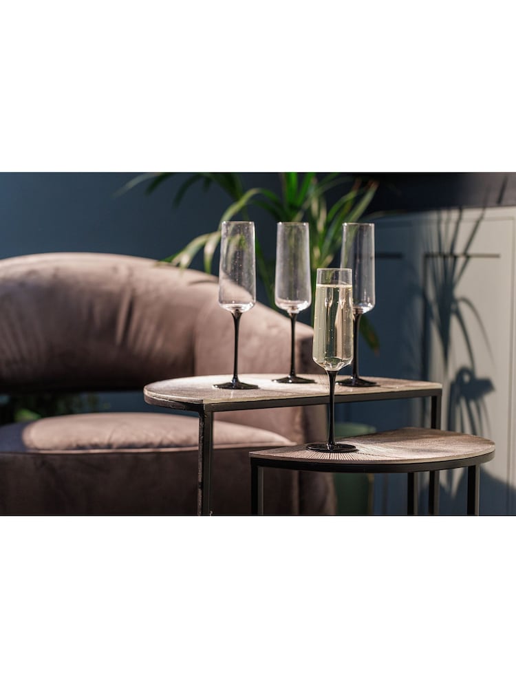 Mikasa Set of 4 Black Palermo Long-Stem Crystal Champagne Flutes - Image 1 of 6