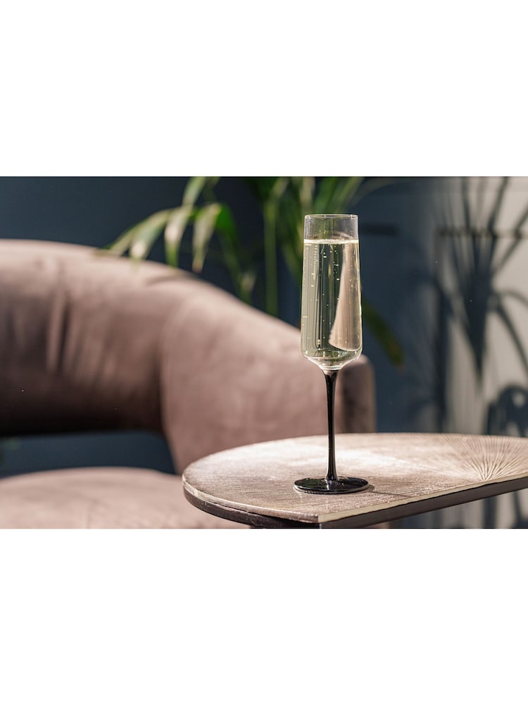 Mikasa Set of 4 Black Palermo Long-Stem Crystal Champagne Flutes - Image 2 of 6