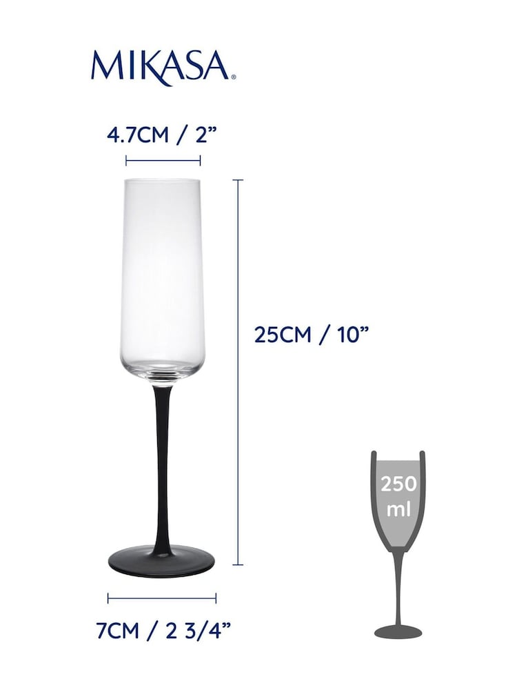 Mikasa Set of 4 Black Palermo Long-Stem Crystal Champagne Flutes - Image 6 of 6