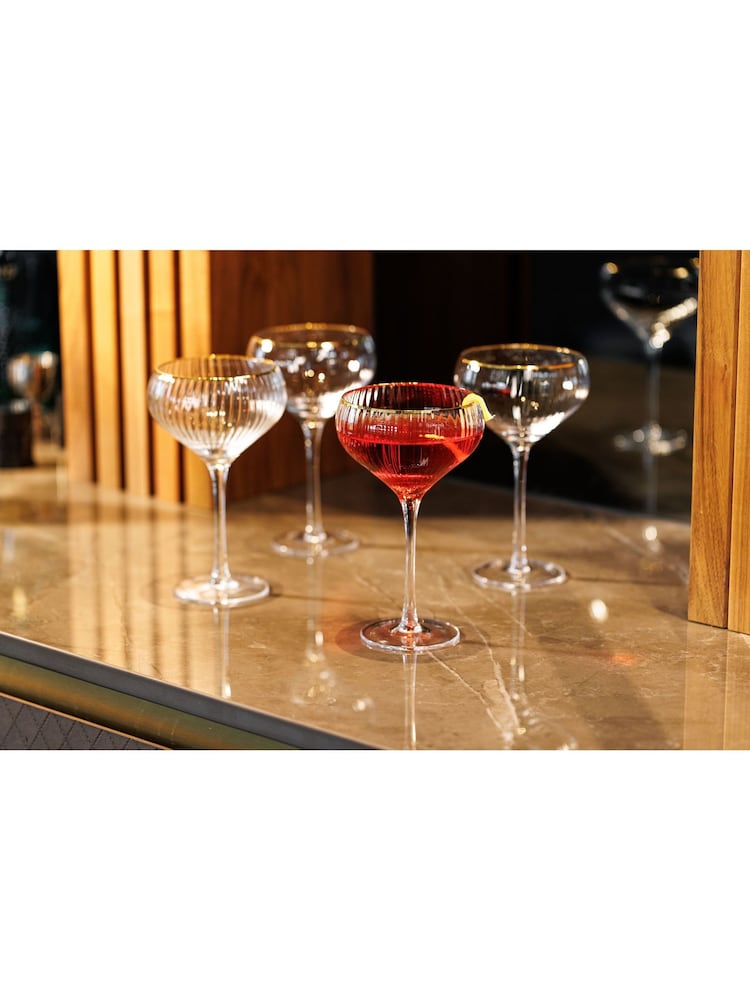 Mikasa Set of 4 Gold Sorrento Crystal Coupe Champagne Glasses - Image 2 of 6