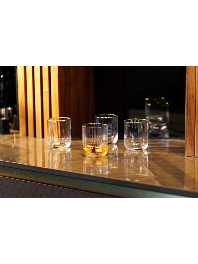 Mikasa Set of 4 Gold Sorrento Ridged Crystal Tumbler Glasses - Image 1 of 5