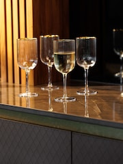 Mikasa Set of 4 Gold Sorrento Ridged Crystal White Wine Glasses - Image 1 of 5