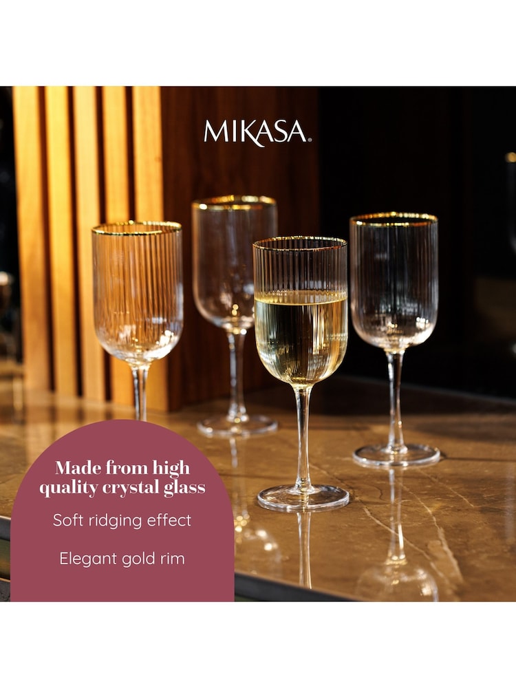 Mikasa Set of 4 Gold Sorrento Ridged Crystal White Wine Glasses - Image 5 of 5