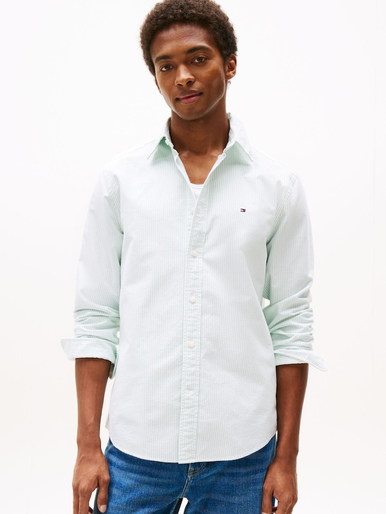 Tommy Hilfiger Green Regular Fit Stripe Oxford Shirt - Image 1 of 1