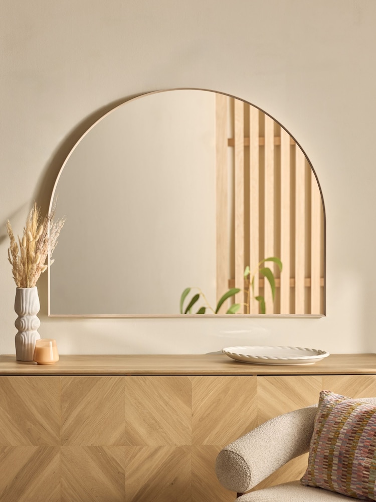 Oak Effect Wide Arch Over Mantle Wall Mirror - Image 1 of 4