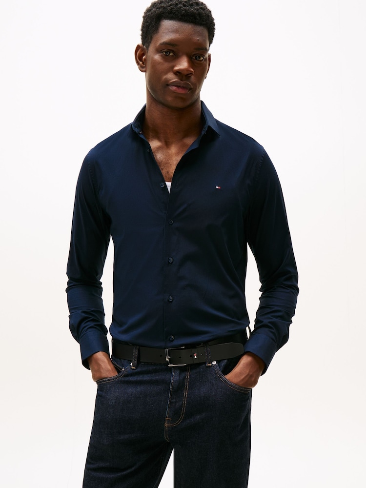 Tommy Hilfiger Blue Navy Slim Flex Stretch Cotton Poplin Shirt - Image 1 of 5