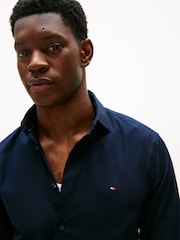 Tommy Hilfiger Blue Navy Slim Flex Stretch Cotton Poplin Shirt - Image 4 of 5
