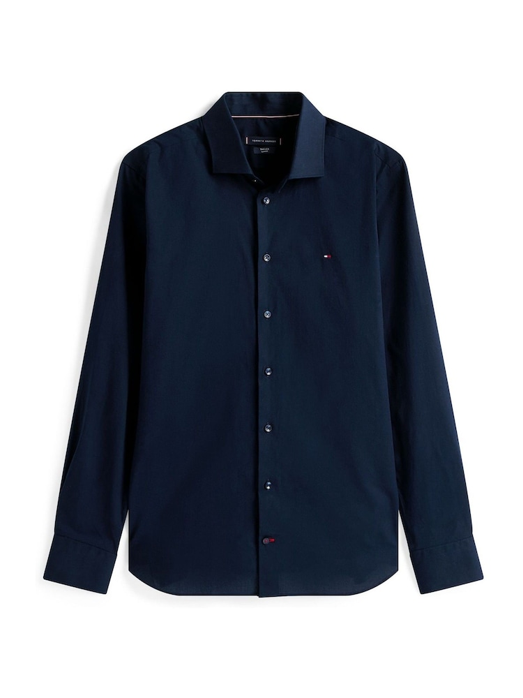 Tommy Hilfiger Blue Navy Slim Flex Stretch Cotton Poplin Shirt - Image 5 of 5