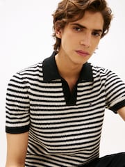 Tommy Hilfiger Black Knit Textured Polo Jumpers - Image 4 of 5