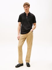 Tommy Hilfiger Black Regular Signature Zip Placket Polo Shirt - Image 2 of 4